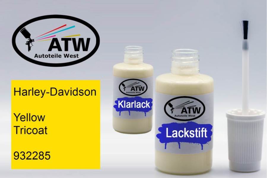 Harley-Davidson, Yellow Tricoat, 932285: 20ml Lackstift + 20ml Klarlack - Set, von ATW Autoteile West.